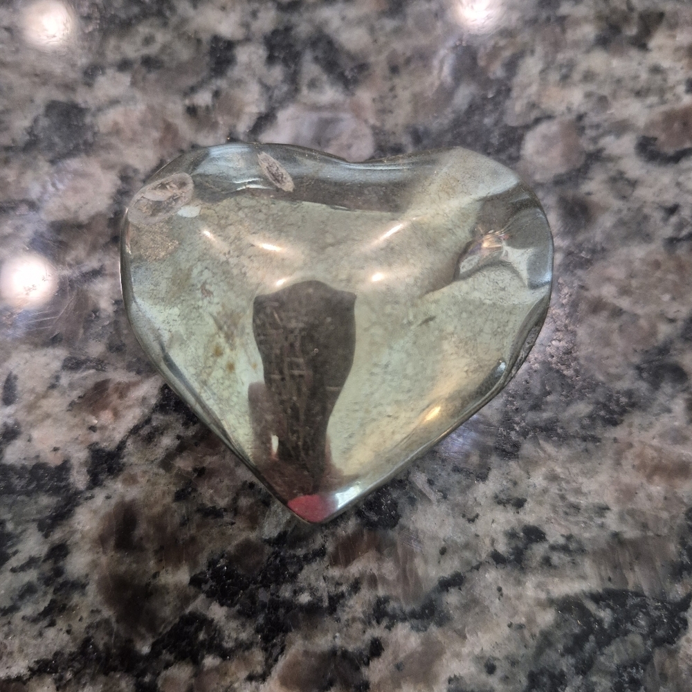 Natural Pyrite Polished Heart Palm Stone #4 New - Picture 4 of 6